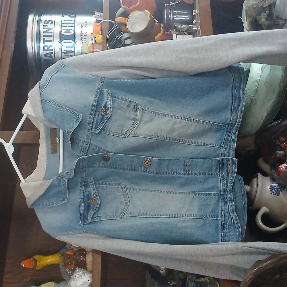 Wallflower Women's Denim and Sweatshirt Hoodie Jacket